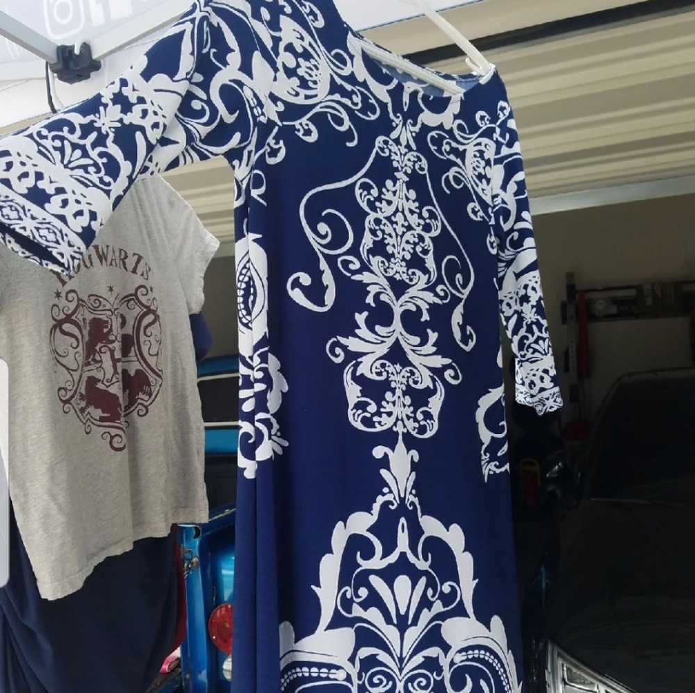 Blue and white dress